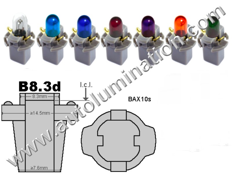 Neowedge Instrument Panel Gauge Incandescent Bulbs  B8.3D 17058  B8.3D,2752,2722,2752MF,2722MF, B8.3D-5X24-12V-1.2W,WN27215,121789, B8.3D-5X24-12V-2W,WN9245,121791,WN5085,121792,17058