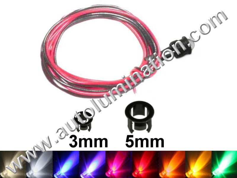 Pre-Wired 12 Volt 12V Bright Red LED Light 5mm Diameter With Clear Lens
