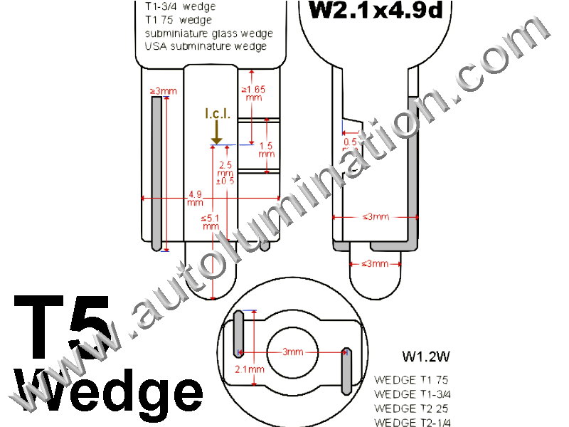 Instrument Panel, Gauge, Colored Led Bulbs, Lights,Lamps,T5 Wedge Bulbs,17,18,37,70,73,74,79,85,86,2721, T5 Wedge Pigtail Socket