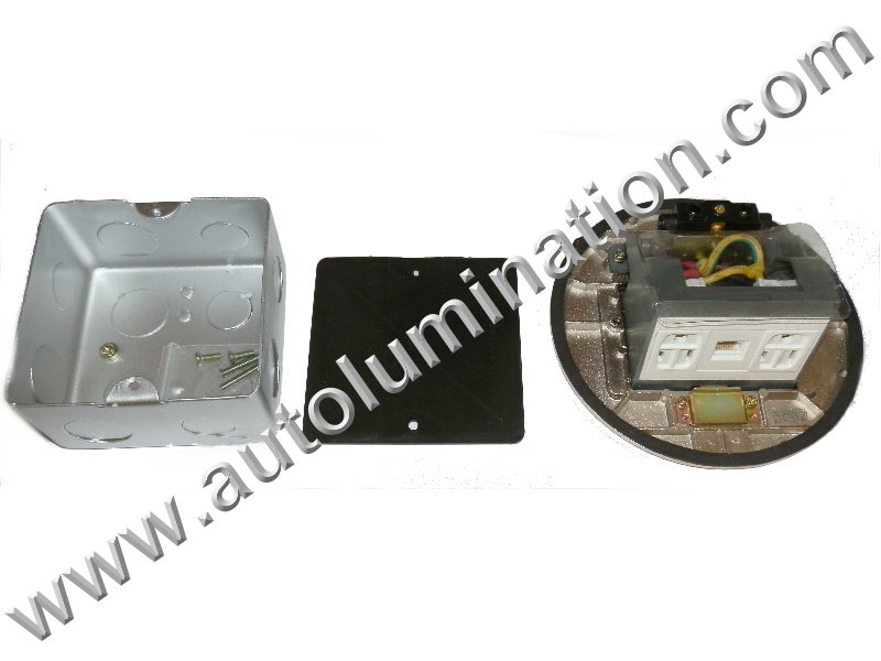 Pop Up Electrical Floor Box with Duplex Plugs and RJ45 Ethernet Receptacles Round Brass Gold Kit
