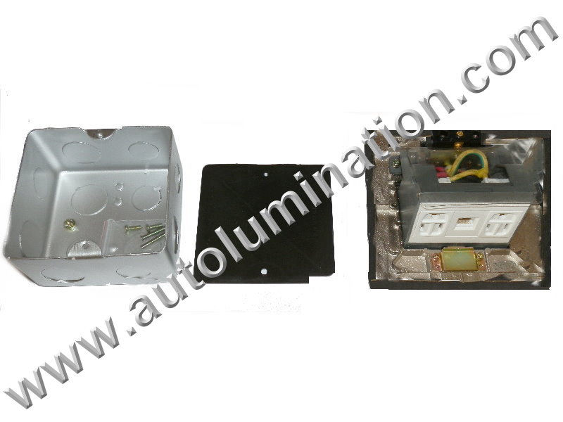 Pop Up Electrical Floor Box with Duplex Plugs and RJ45 Ethernet Receptacles Square Nickel Silver Stainless Steel Kit