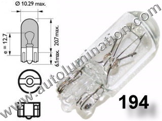 #194, MINIATURE BULB GLASS WEDGE BASE - 14 Volt , Miniature Wedge Base, , C-2F Filament Design. 2,500 Rated Hours, Overall Length