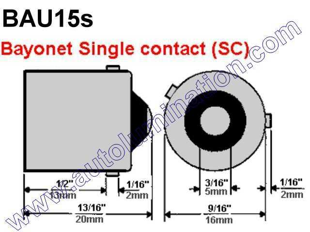 #7507, MINIATURE BULB BAU15S BASE, (BAU15s) Bayonet Offset Base.
  