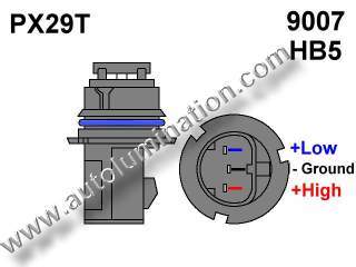 p29t 9007 Bulb Base Dimensions Schematic Configuration