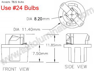 24 T6.5 T-1/2 Bulb Twist Lock Socket Base Holder Wedge (W2.1x4.9d)  