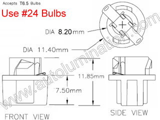 T6.5 Wedge Twist Lock Base Socket Dimensions 24,T6-1/2,T2-1/4