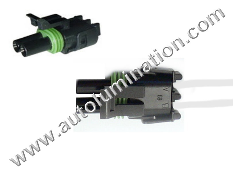 Pigtail Connector with Wires,Weatherpack 2 Way Male,,WPT-494,Aptiv Delphi Packard Weatherpack,,Weatherpack 2 Way Male,,12015792,Weatherpack 2 Way, WPT-494, 3U2Z-14S411-NZA,12015792,,,,,,GM GMC